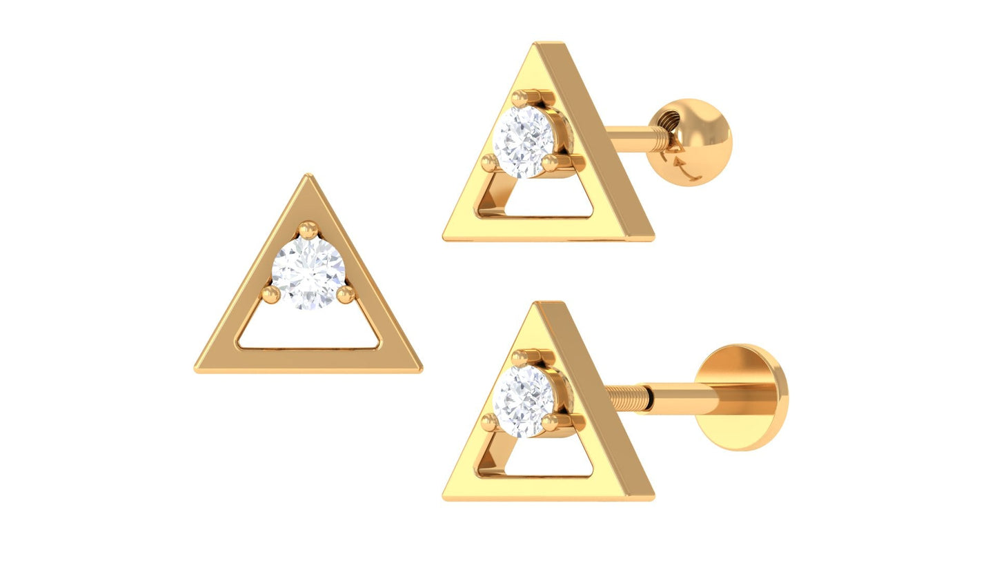 Round Moissanite Triangle Earring for Upper Lobe Piercing