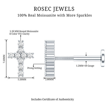 Minimalist Moissanite Cross Cartilage Earring