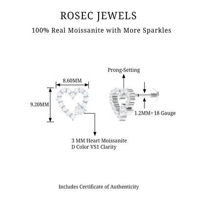 Certified Moissanite Heart Cartilage Earring