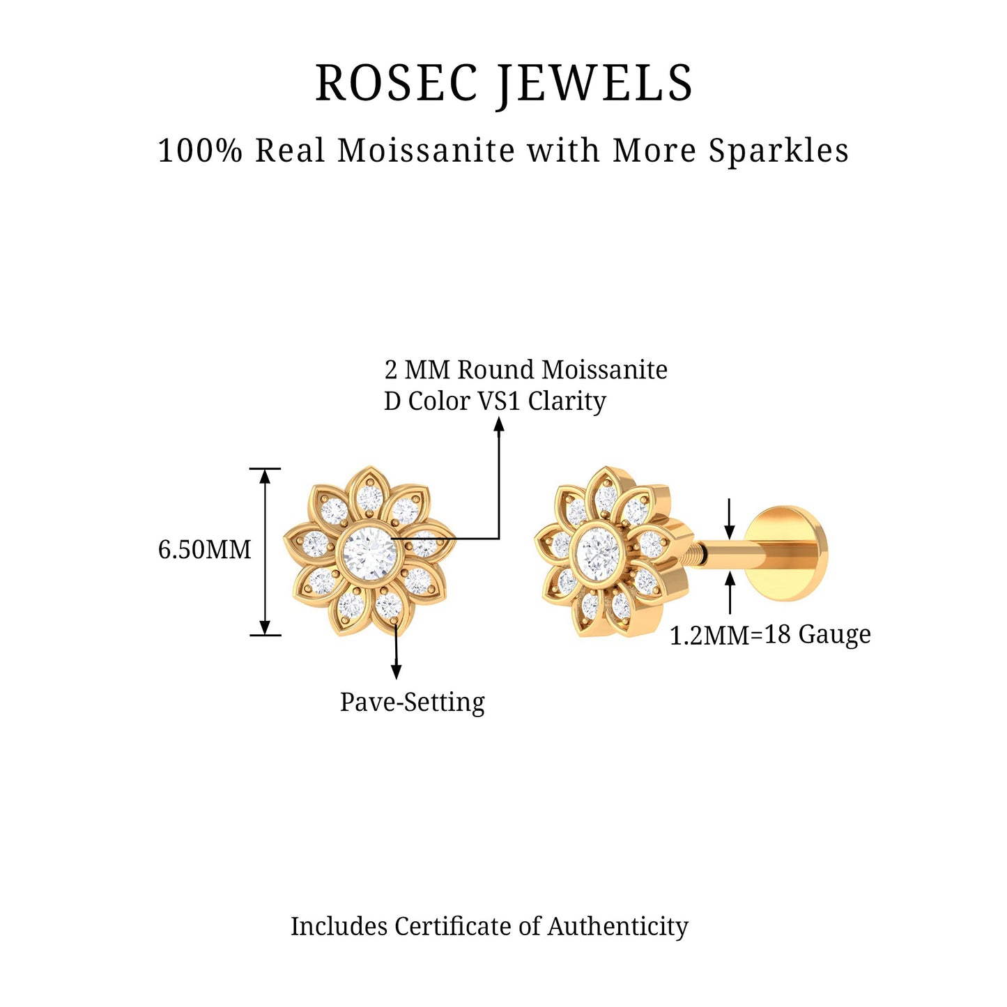 Moissanite Flower Cartilage Earring for Women