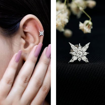 Moissanite Starburst Cartilage Earring with Flat Back