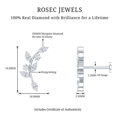 Womens Marquise Diamond Leaf Crawler Earring