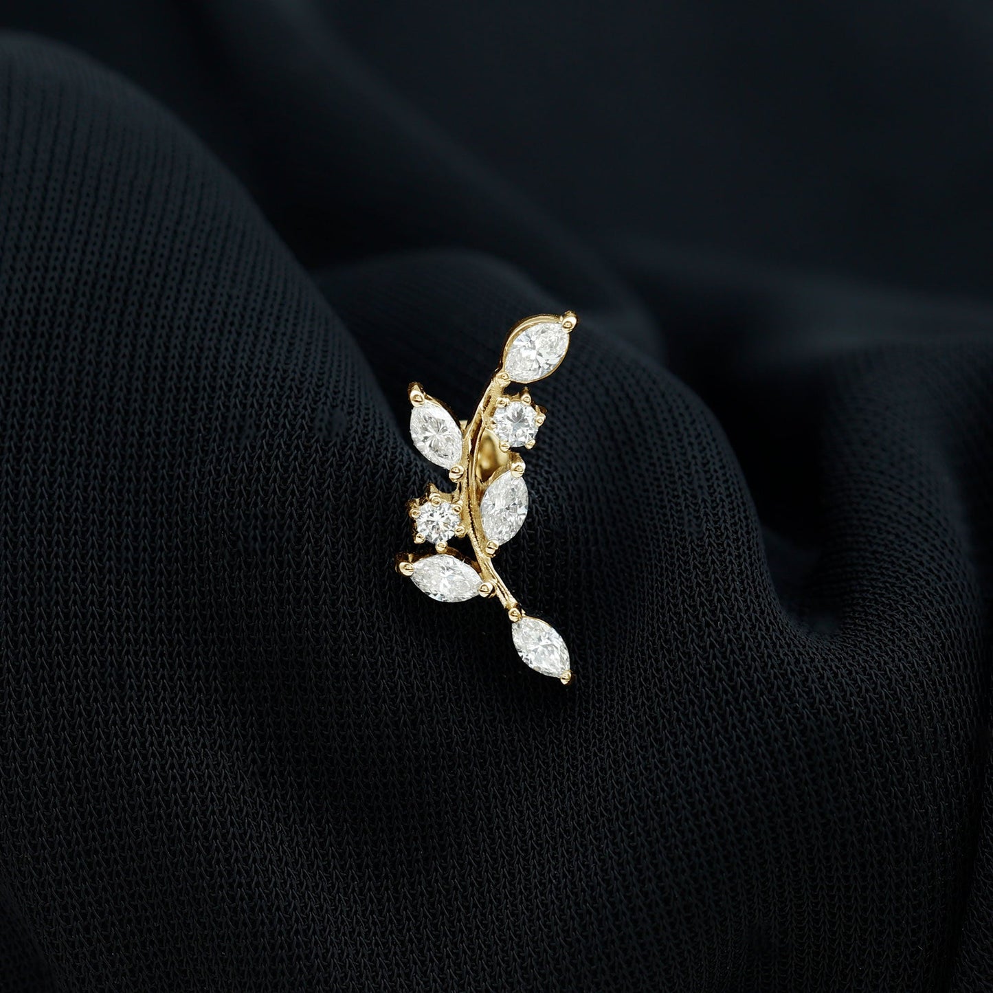 Womens Marquise Diamond Leaf Crawler Earring