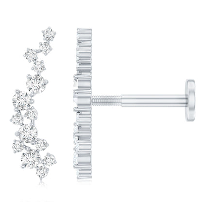 Natural Diamond Cluster Crawler Earring for Helix Piercing