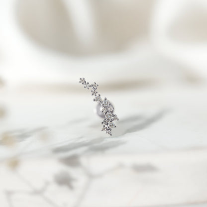 Natural Diamond Cluster Crawler Earring for Helix Piercing