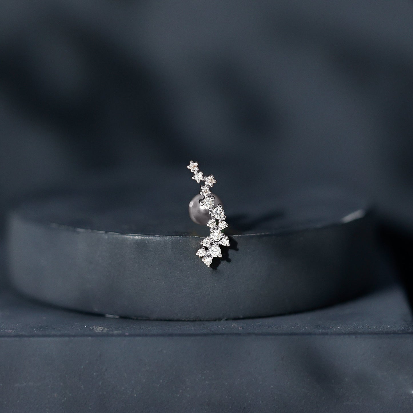Natural Diamond Cluster Crawler Earring for Helix Piercing