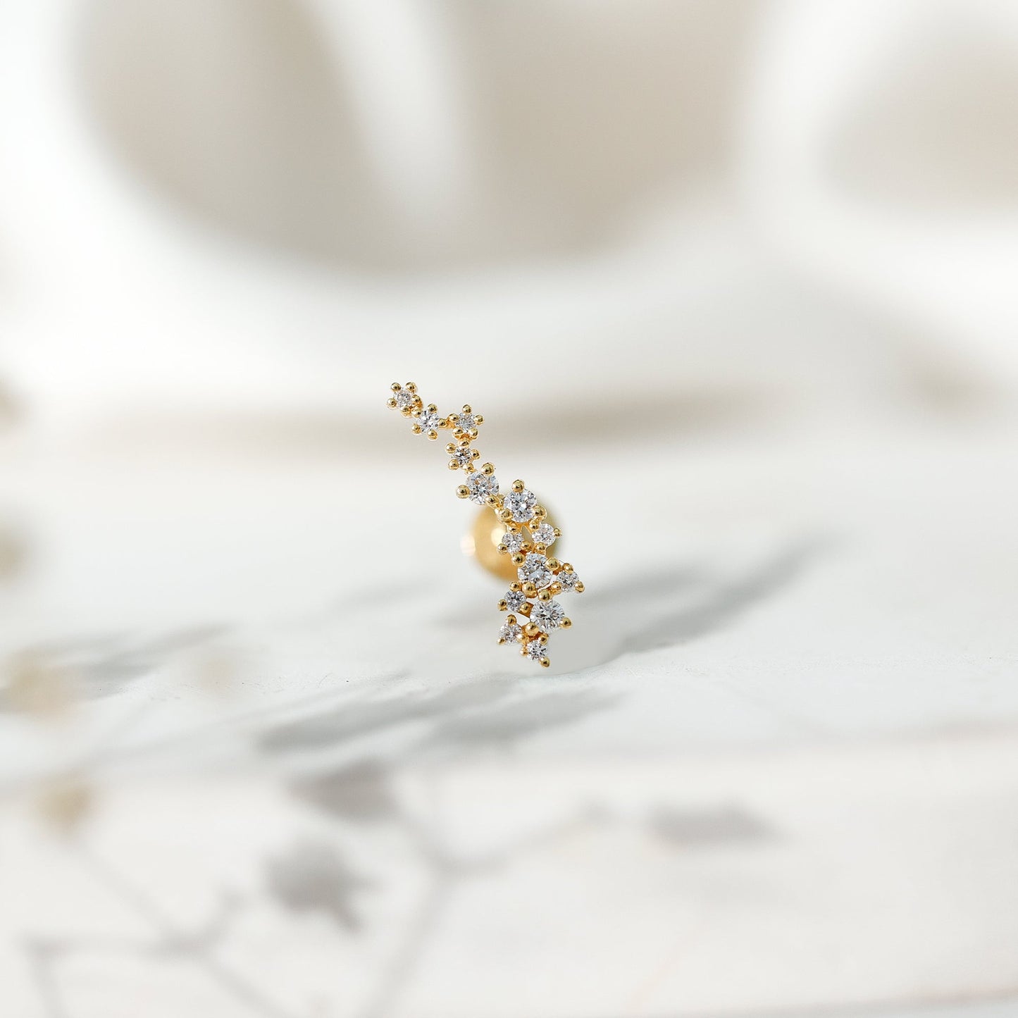 Natural Diamond Cluster Crawler Earring for Helix Piercing