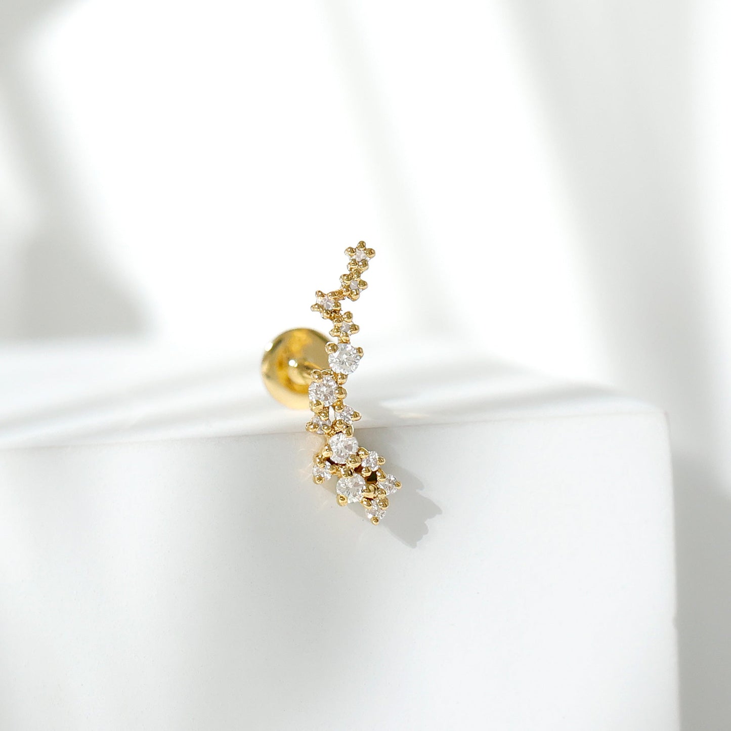 Natural Diamond Cluster Crawler Earring for Helix Piercing