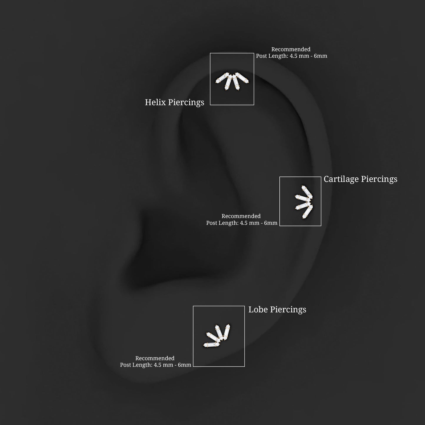 Baguette Diamond Fan Cartilage Earring