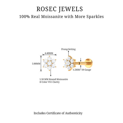 Tiny Moissanite Flower Cluster Earring for Conch Piercing