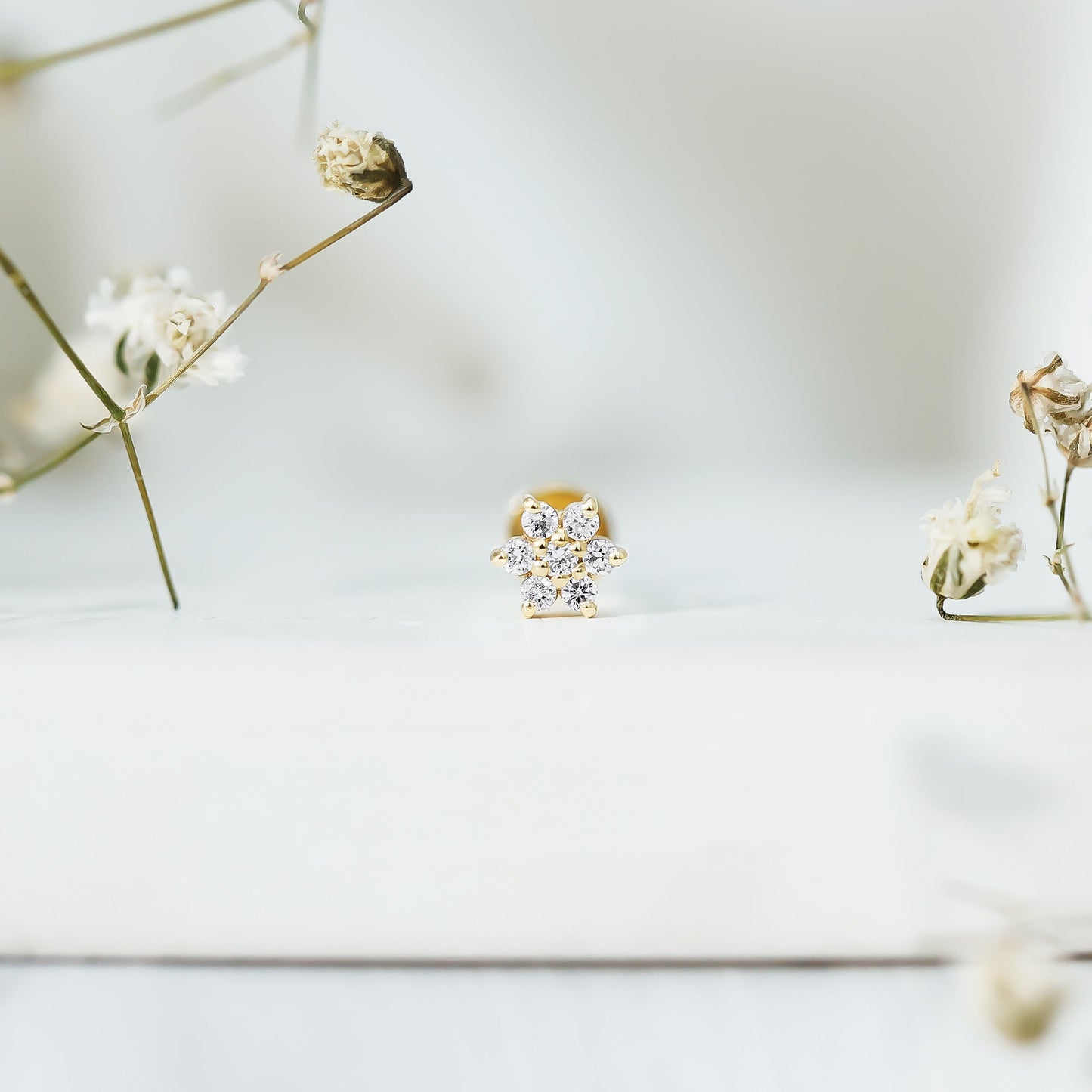 Tiny Moissanite Flower Cluster Earring for Conch Piercing