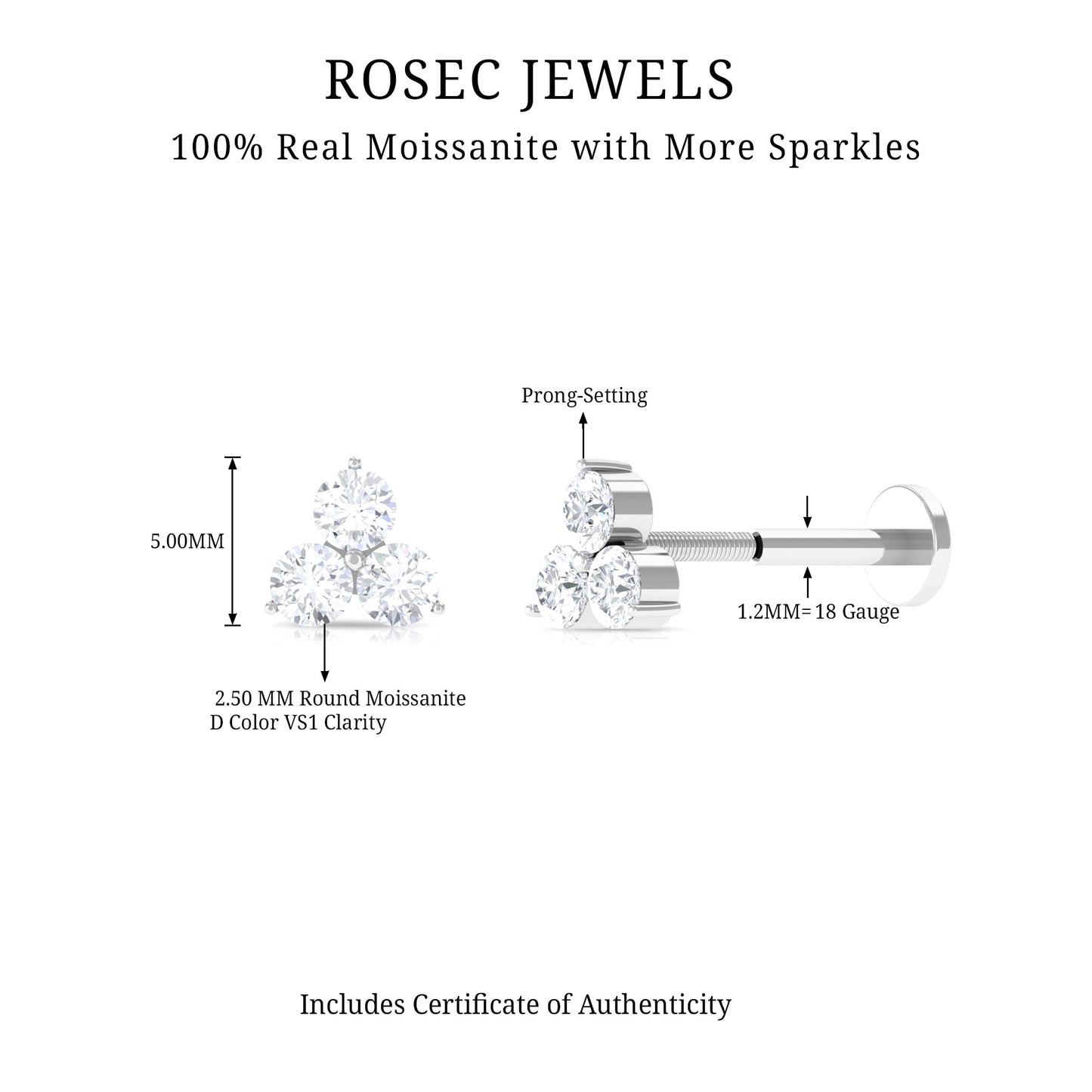 Tiny Moissanite Trio Flower Earring for Helix Piercing