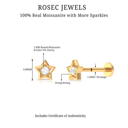 Solitaire Moissanite Star Earring for Conch Piercing