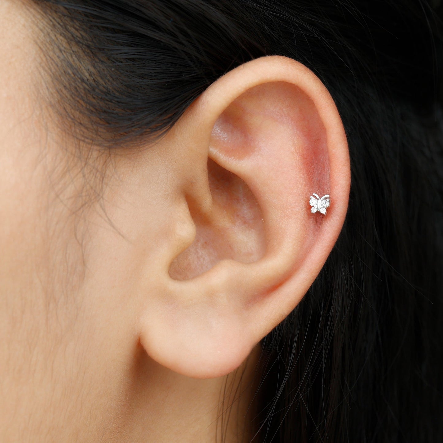 Natural Diamond Butterfly Earring for Cartilage Piercing