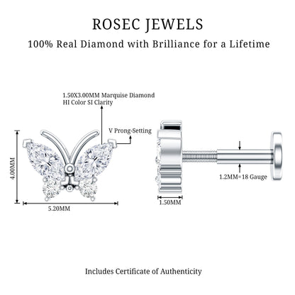 Natural Diamond Butterfly Earring for Helix Piercing