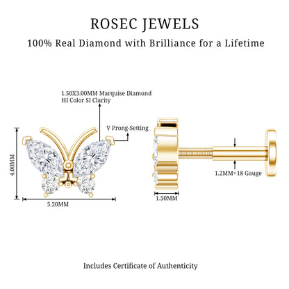 Natural Diamond Butterfly Earring for Helix Piercing
