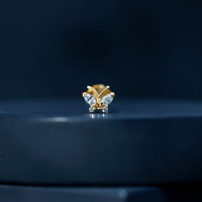 Natural Diamond Butterfly Earring for Helix Piercing