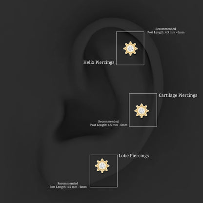 Minimal Diamond Cartilage Earring Stud with Flat Back