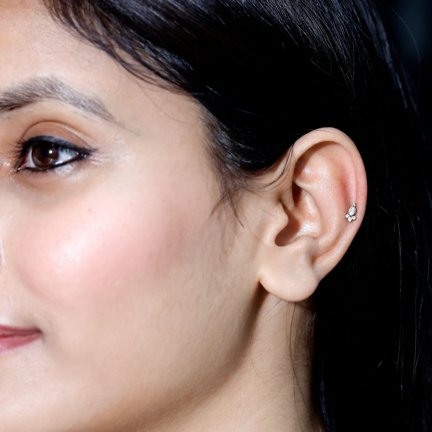 Vintage Style Moissanite Tragus Earring in Bezel Setting