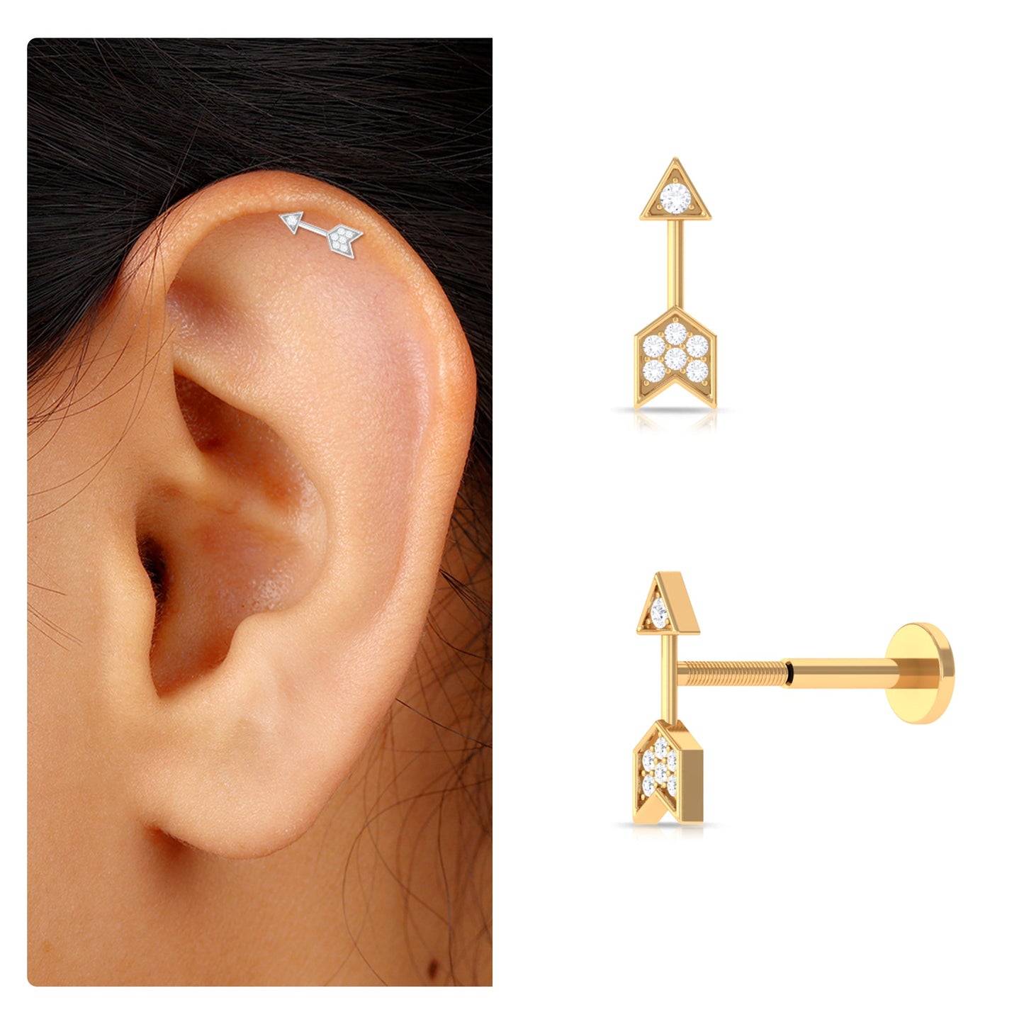 Minimalist Diamond Arrow Earring for Helix Piercing
