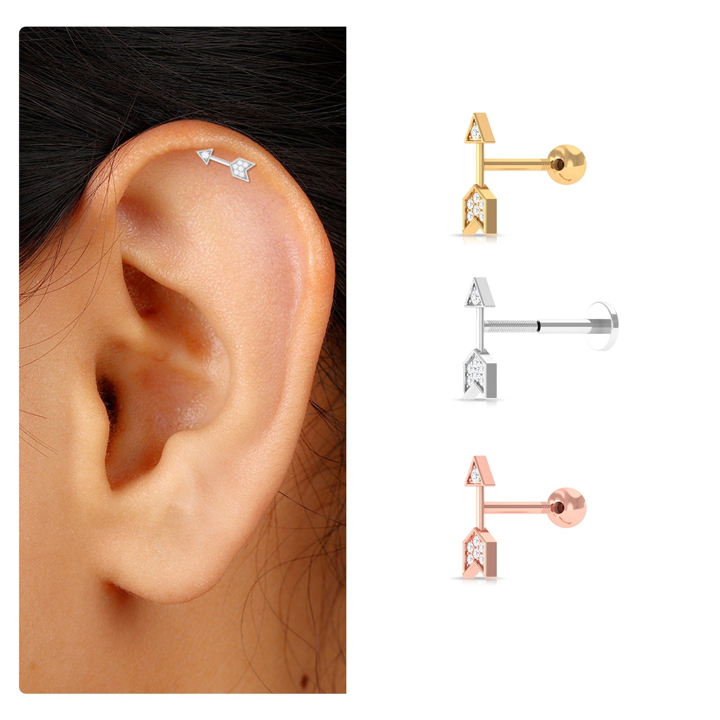Minimalist Diamond Arrow Earring for Helix Piercing