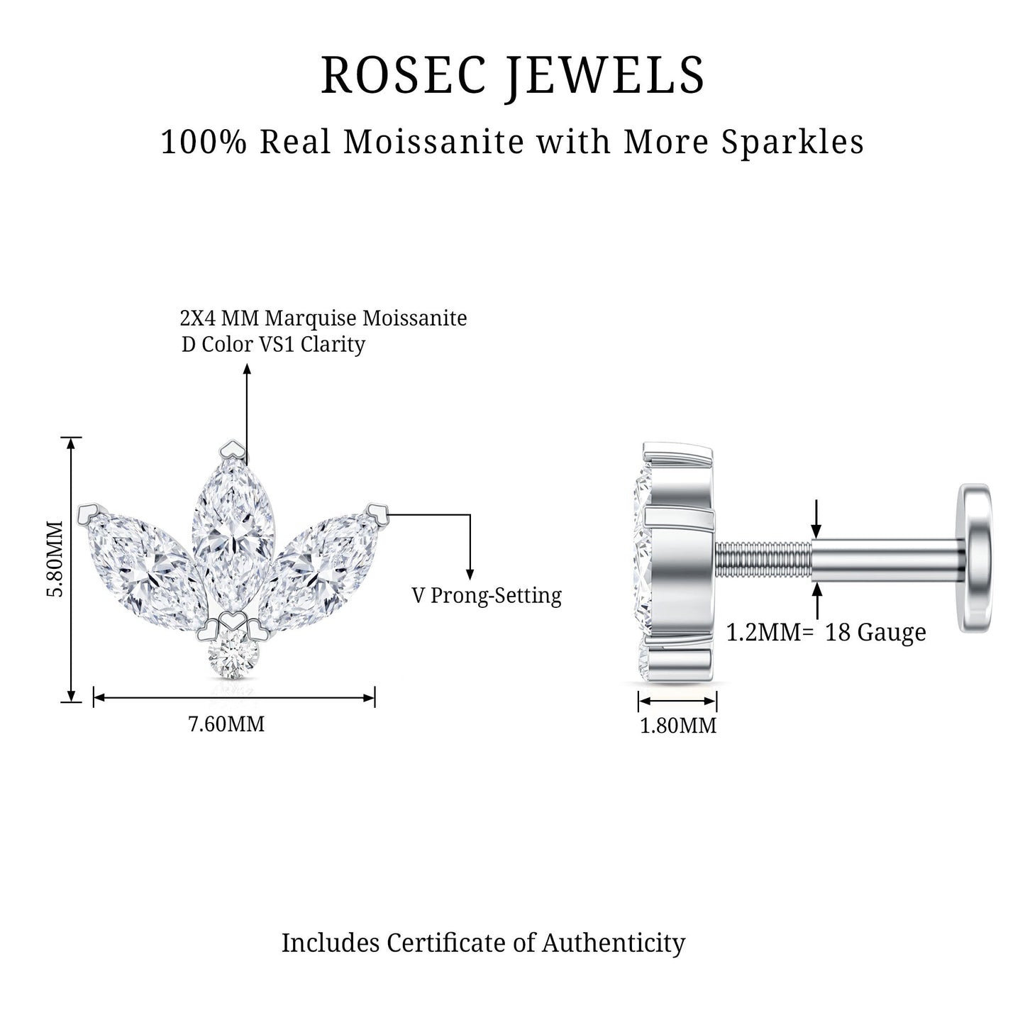 Marquise Moissanite Lotus Flower Helix Earring