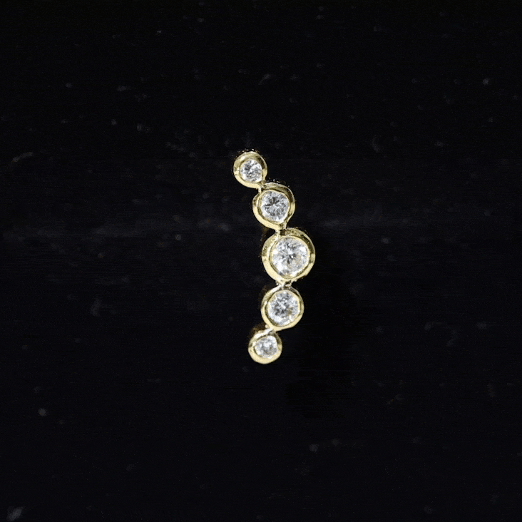 Bezel Set Moissanite Curved Helix Earring in Graduated Style