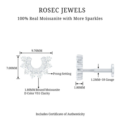 Certified Moissanite Cluster Curved Conch Earring