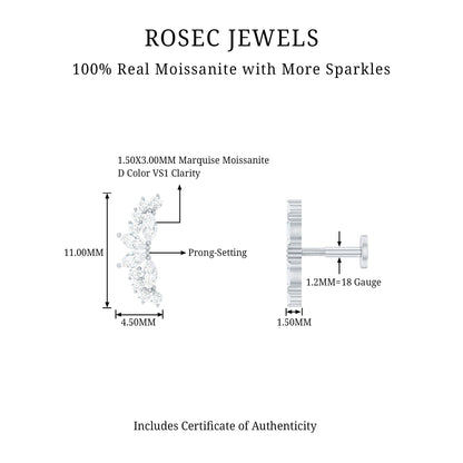 Marquise and Round Moissanite Curved Crawler Earring