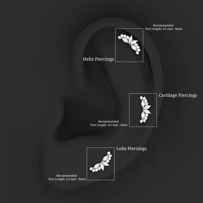 Marquise and Round Moissanite Curved Crawler Earring