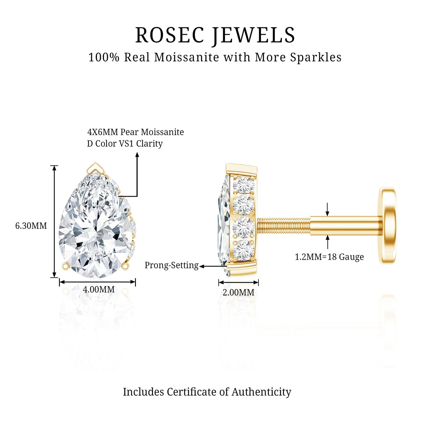 Pear Shaped Moissanite Solitaire Cartilage Earring