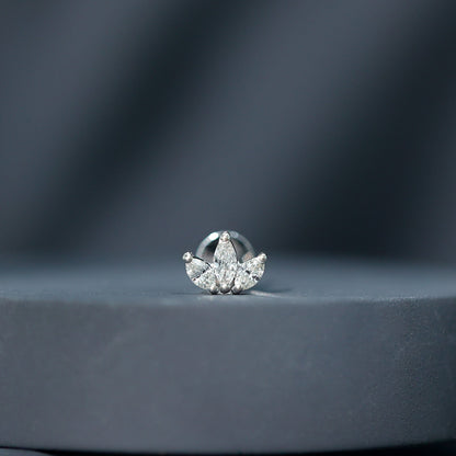 Marquise Cut Diamond Lotus Flower Earring for Helix Piercing
