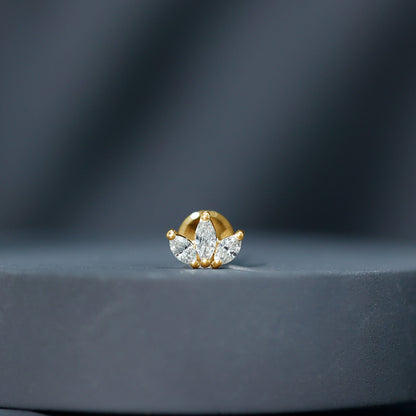 Marquise Cut Diamond Lotus Flower Earring for Helix Piercing