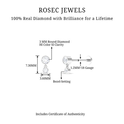 Certified Round Diamond Helix Drop Earring in Bezel Set