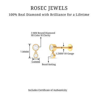 Certified Round Diamond Helix Drop Earring in Bezel Set