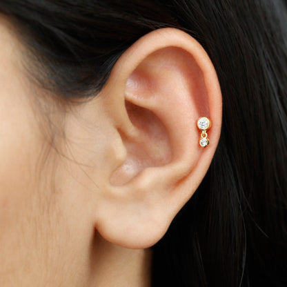 Certified Round Diamond Helix Drop Earring in Bezel Set