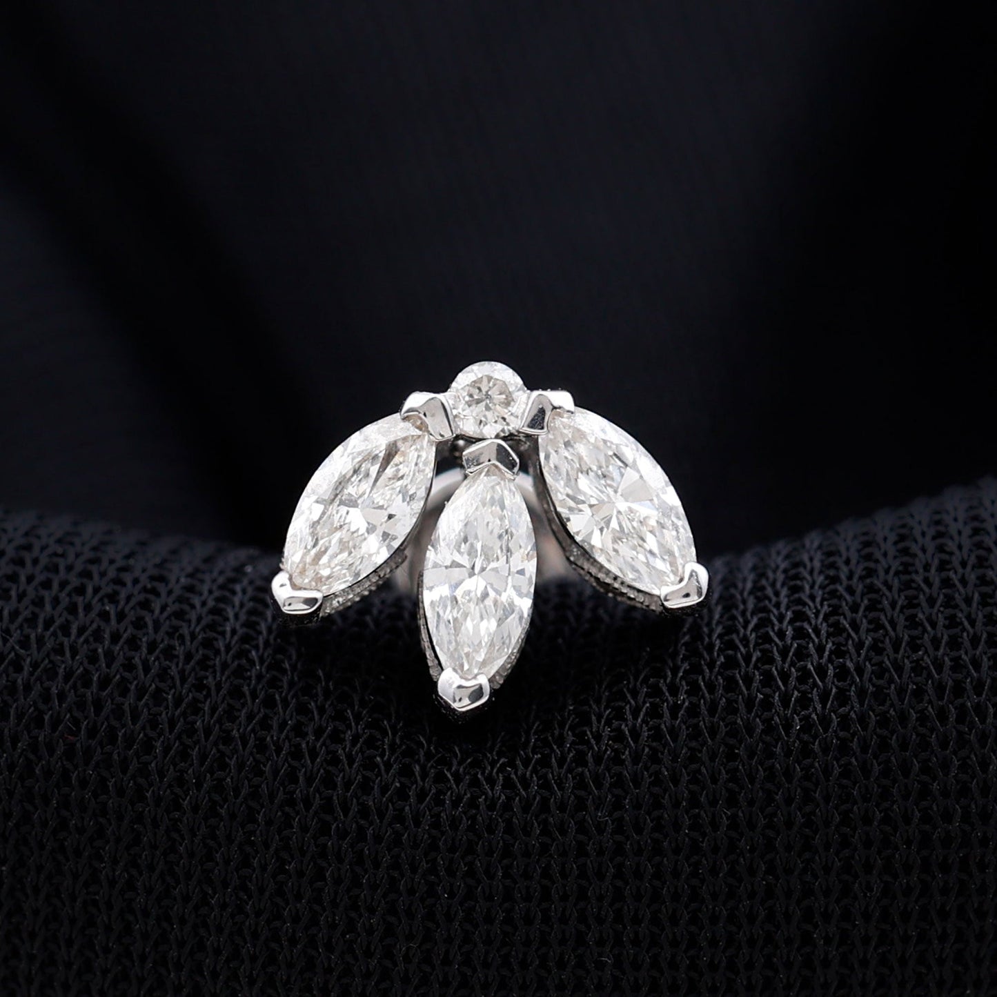 Certified Marquise Moissanite Lotus Flower Earring for Helix Piercing