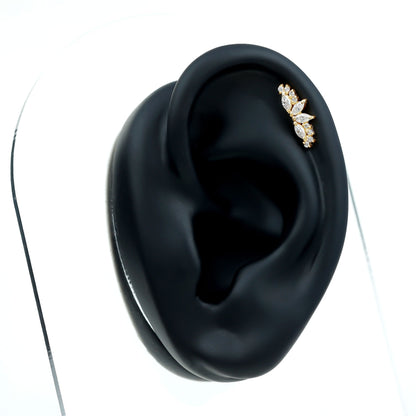 Certified Moissanite Cluster Crawler Earring for Helix Piercing