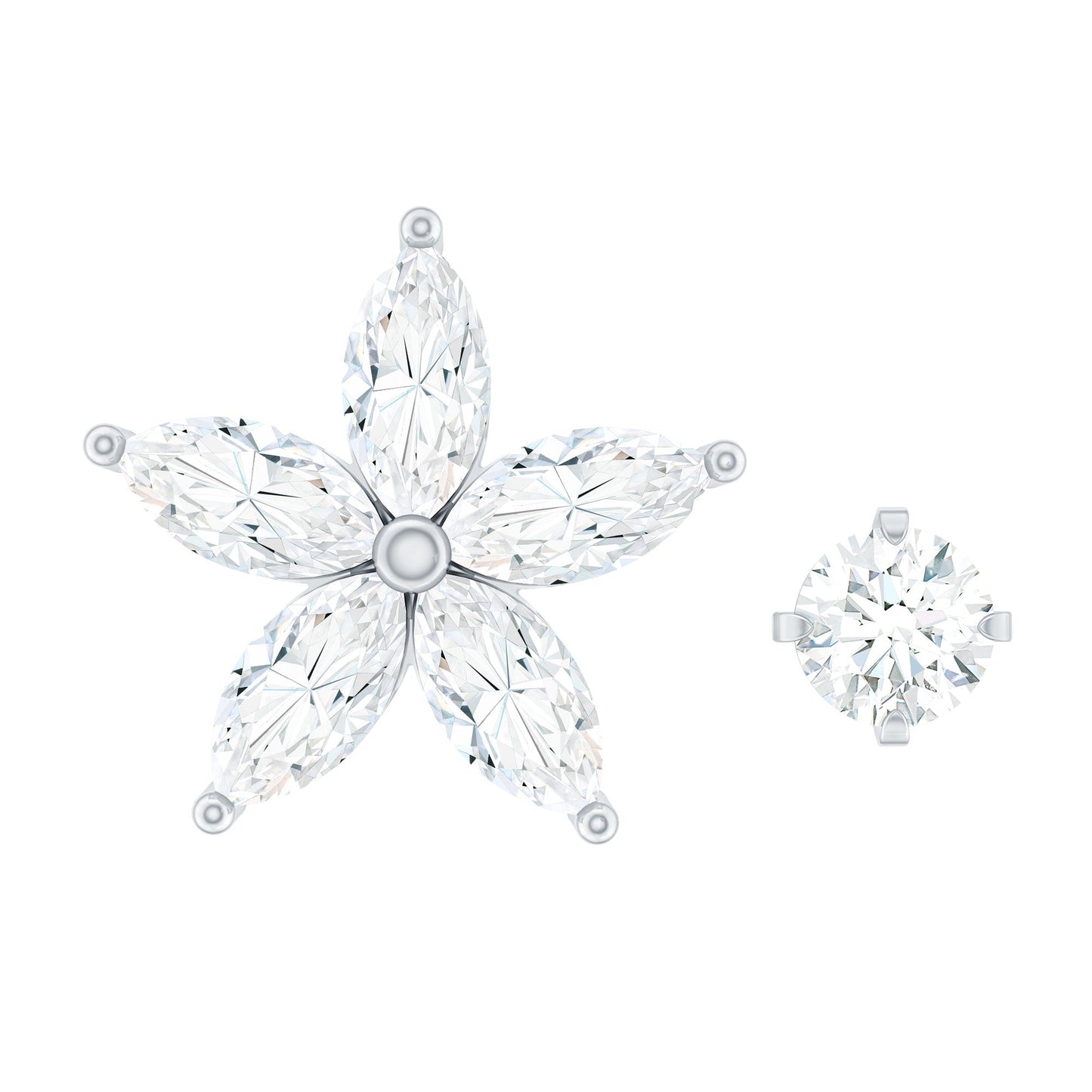 Marquise Moissanite Flower Cartilage Earring Set