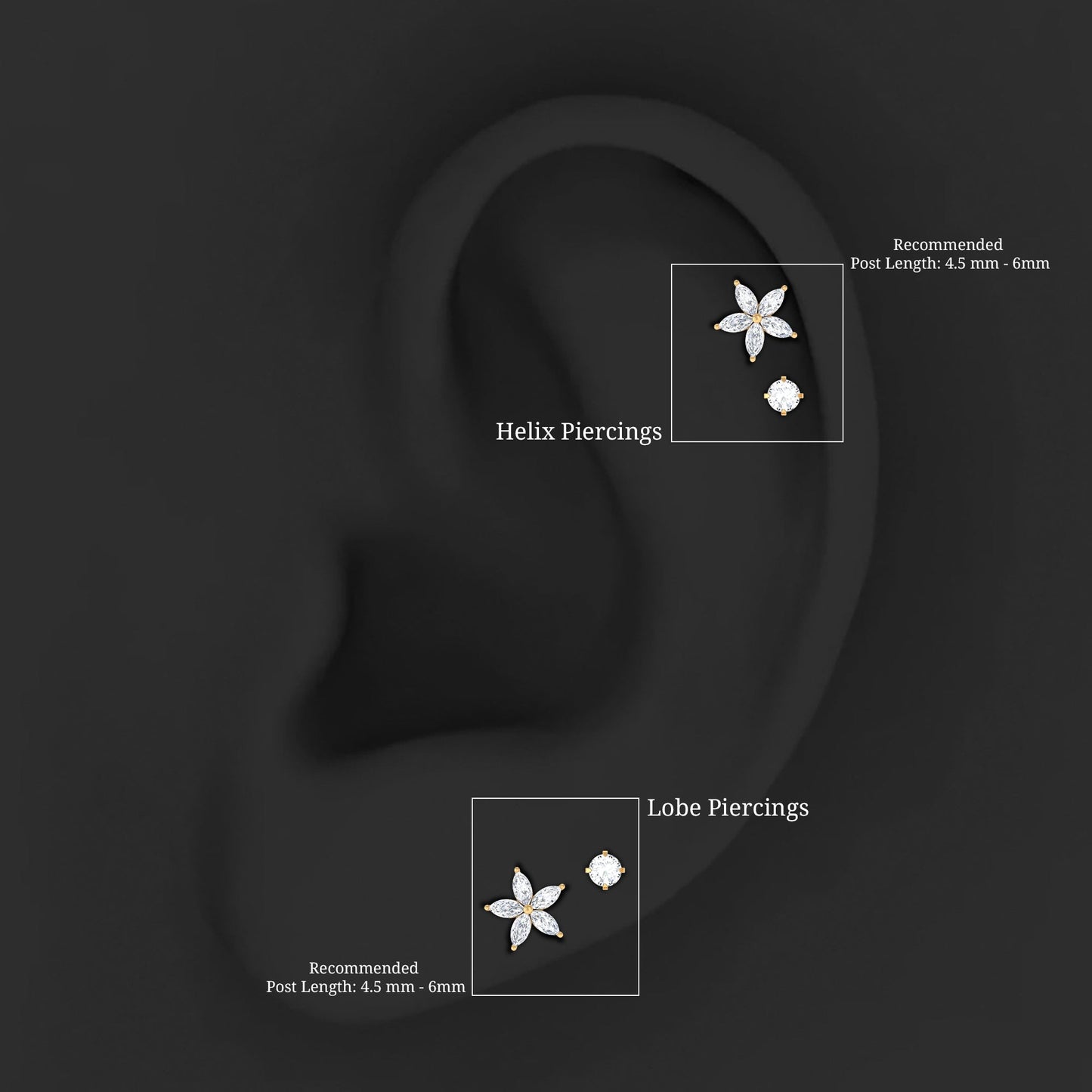 Marquise Moissanite Flower Cartilage Earring Set