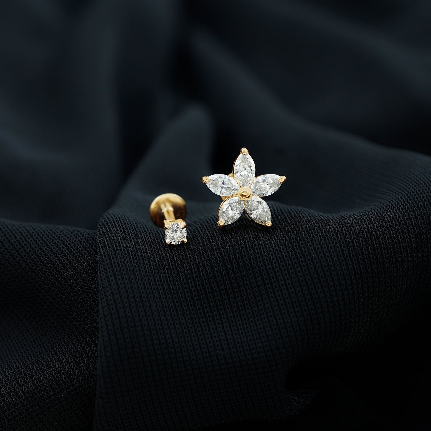 Marquise Moissanite Flower Cartilage Earring Set