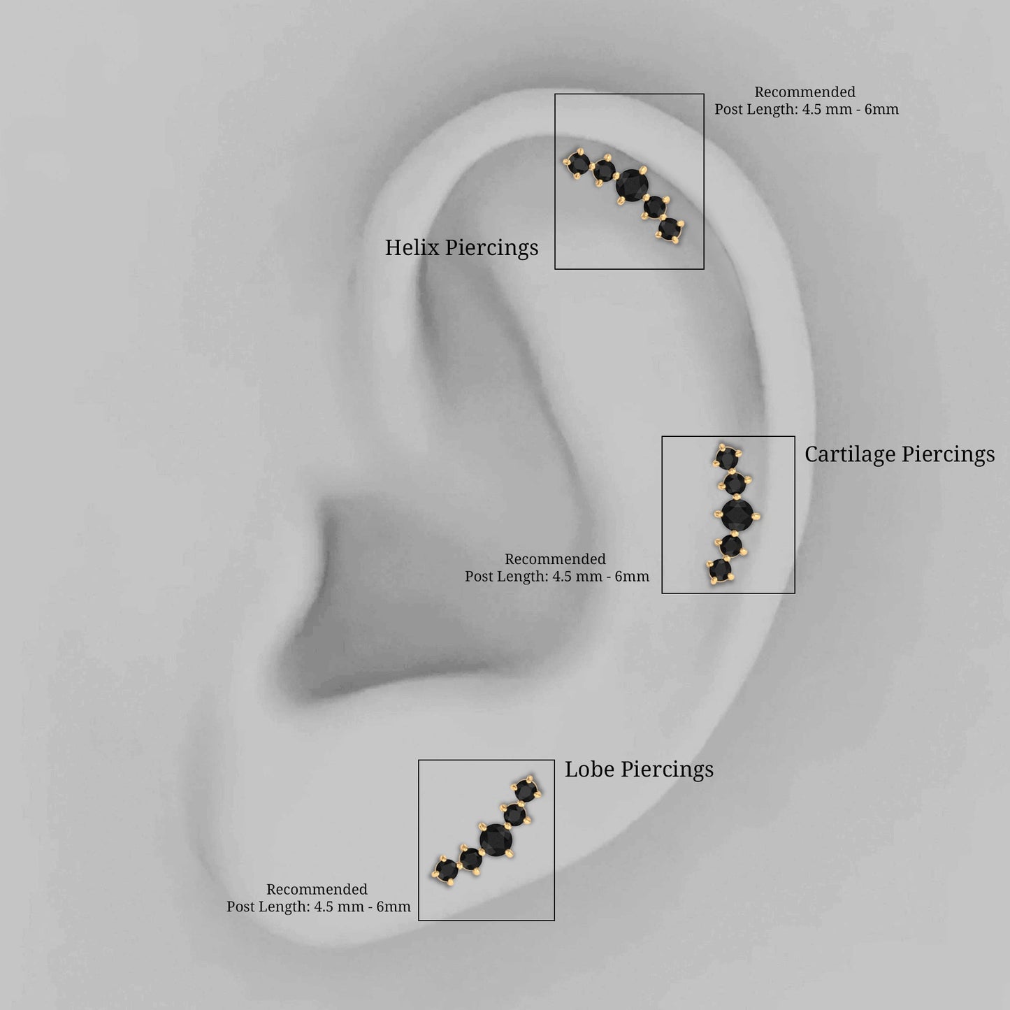 Graduated Style Black Onyx Crawler Earring