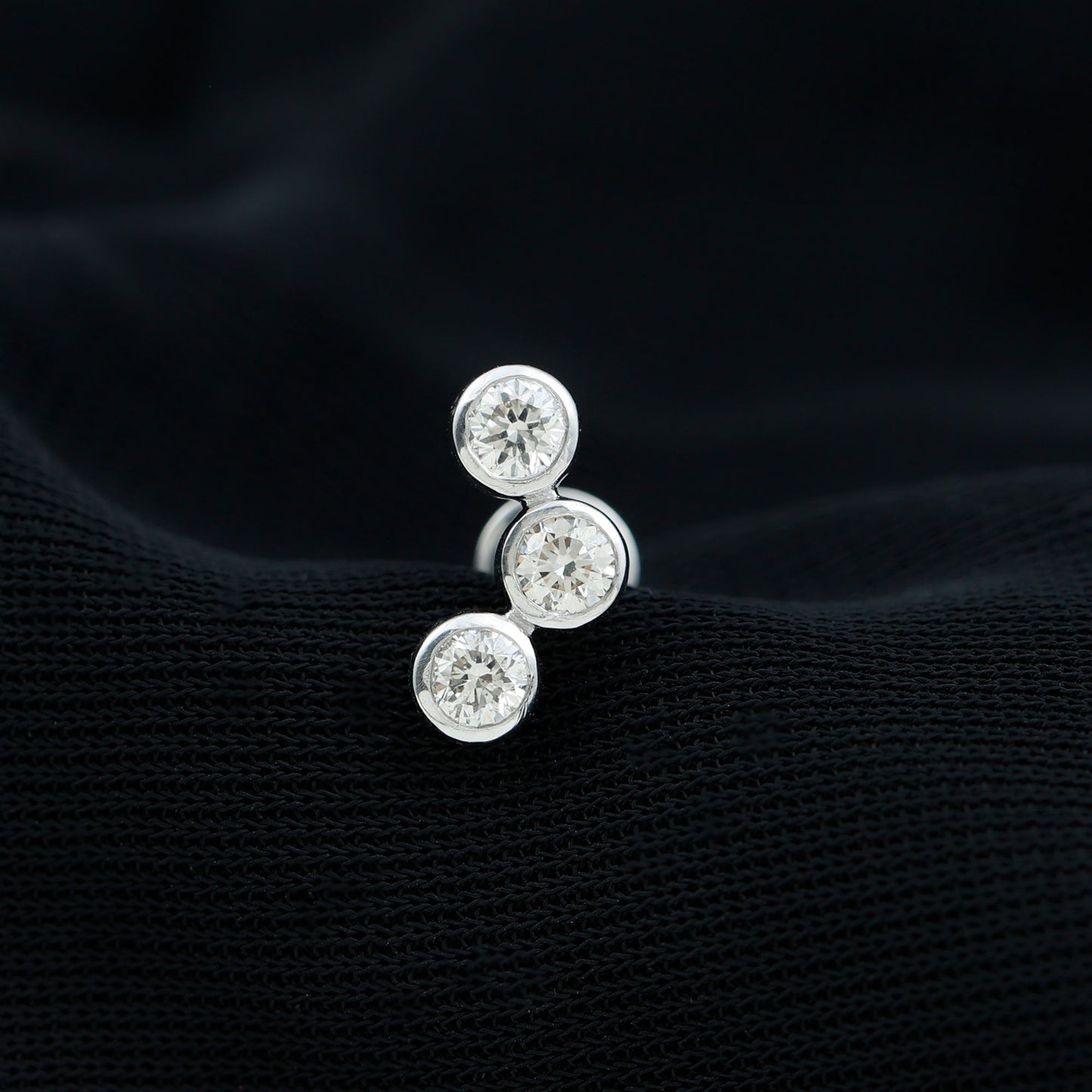 Bezel Set Moissanite Three Stone Crawler Earring