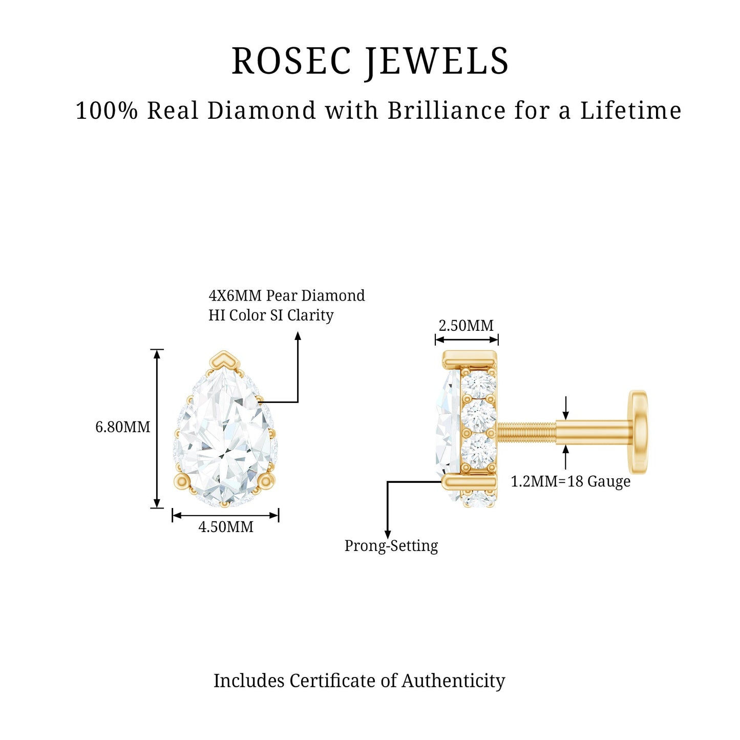 Solitaire Diamond Teardrop Tragus Earring for Women