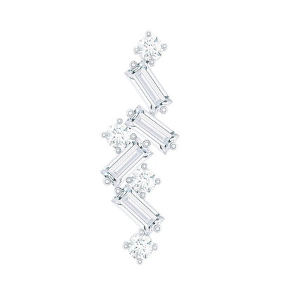 Baguette and Round Moissanite Cartilage Earring With Certificate