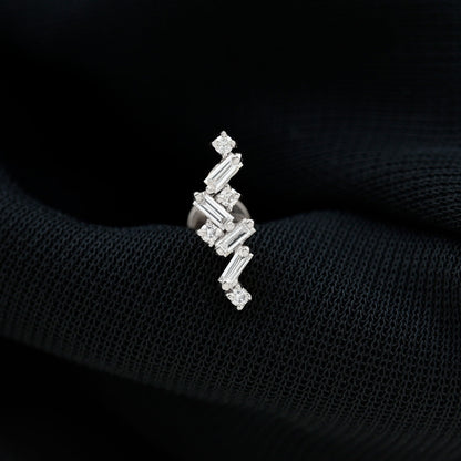 Baguette and Round Moissanite Cartilage Earring With Certificate
