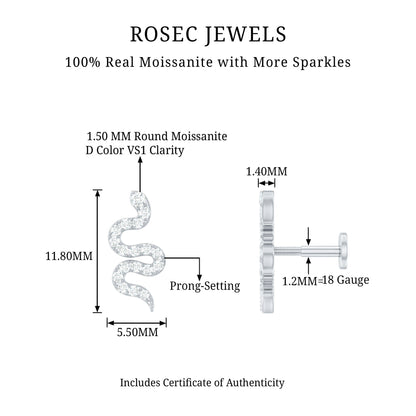 Unique Moissanite Snake Crawler Cartilage Earring