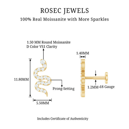 Unique Moissanite Snake Crawler Cartilage Earring
