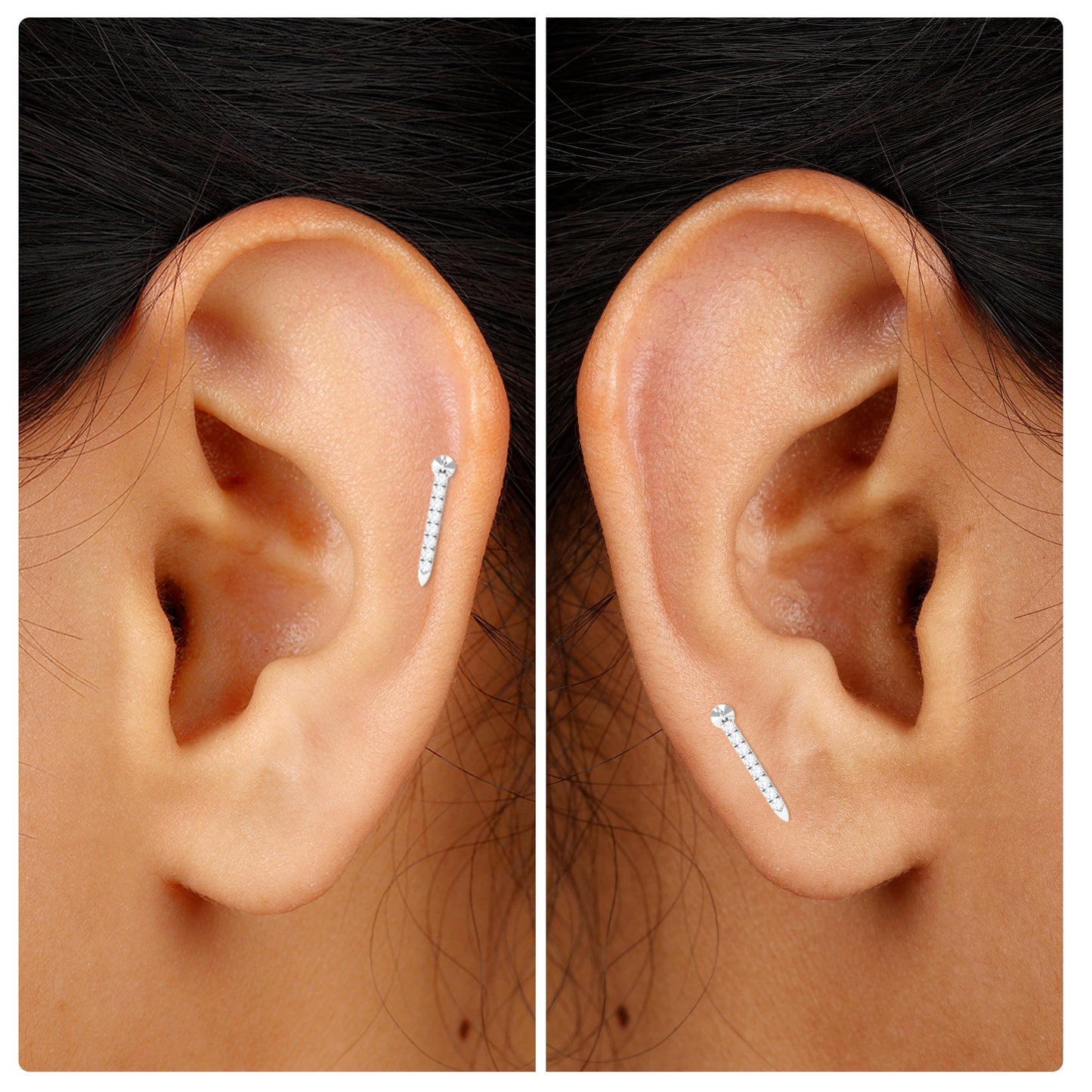 Minimalist Diamond Line Bar Earring for Helix Piercing