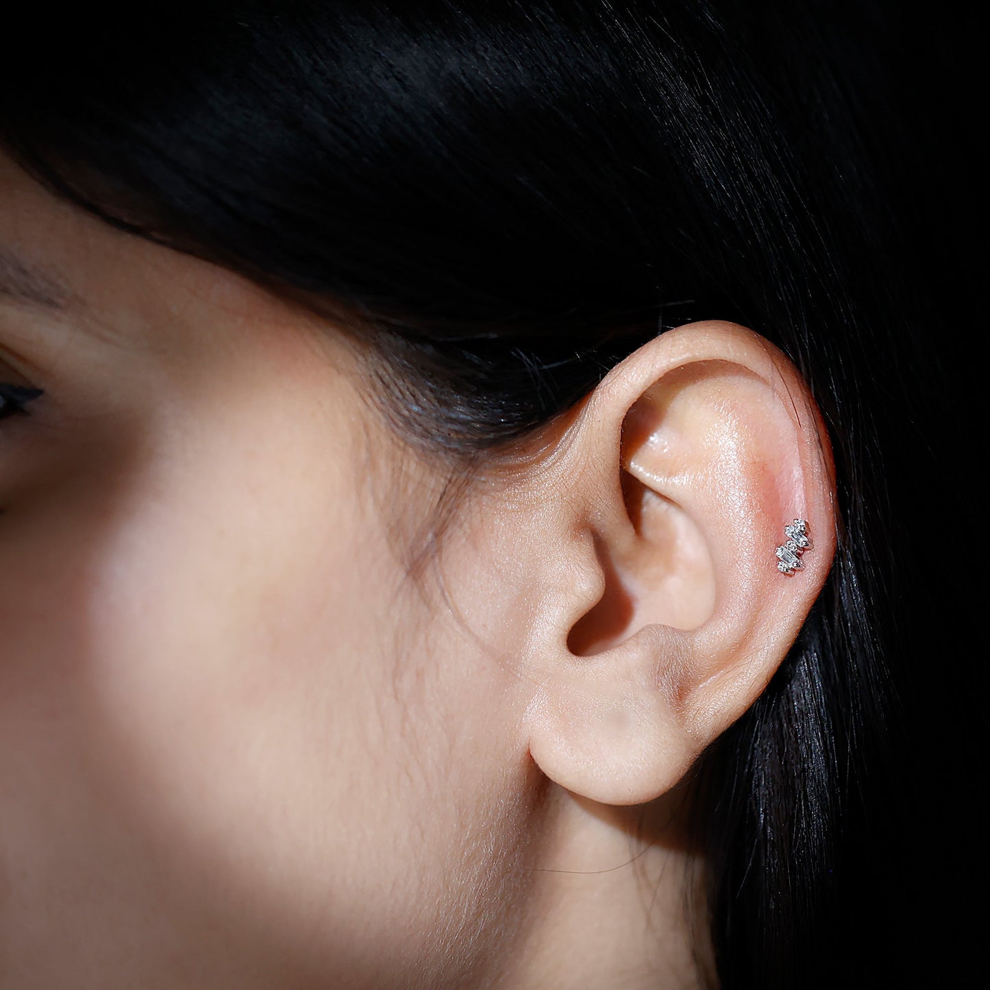 Genuine Baguette Diamond Tragus Earring With Certificate